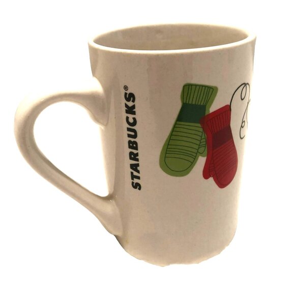 Starbucks Christmas Winter Coffee Tea Mug Bird Mittens 10oz  4.5"H 2011 White - Picture 1 of 3